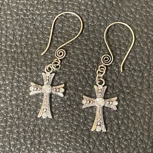 Silver Zirconia Cross Earrings Handmade design by Grace.